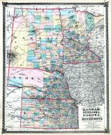 Kansas, Nebraska, Dakota and Minnesota States Map, Illinois State Atlas 1875